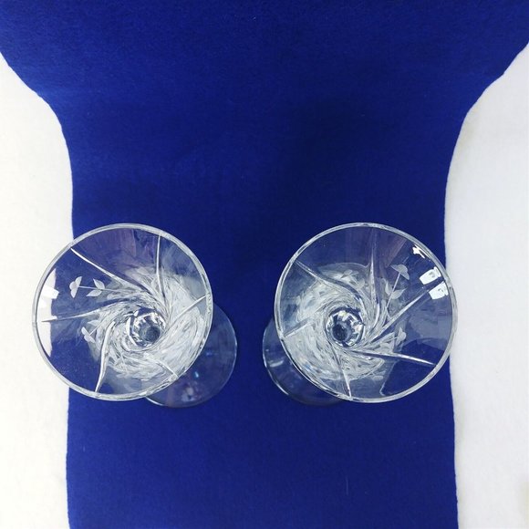 Sherry Cordial Glass Crystal Swirl Etched Floral Design Candleholder Set of 2 - Picture 4 of 7